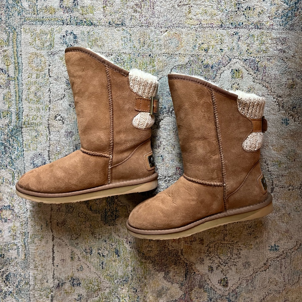 Australia Luxe Collective Luxury Spartan Knit Short Sheepskin Chestnut Boot 8 - Picture 3 of 9